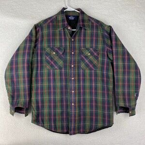 Vtg Woolrich Shirt Jacket Mens Sz M Multicolor‎ Plaid Quilt Lined Button Up